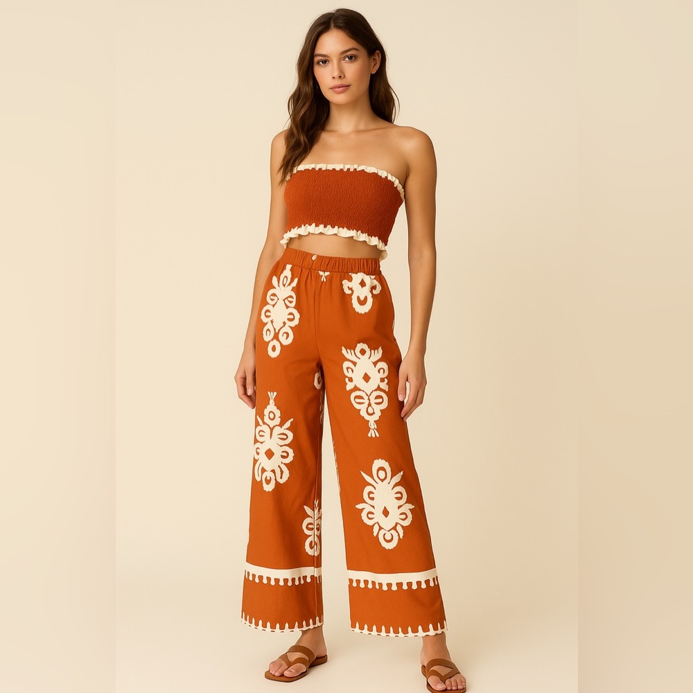 Strapless Crop Top & Palazzo Pants Two Peice Set NWT